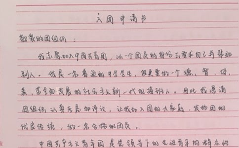 高二入团申请书